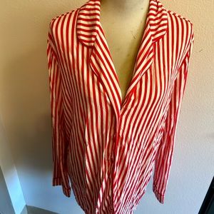 Nordstrom pajama top sz XL red white stripe stretch fabric good condition